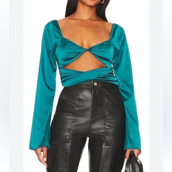More To Come Tops - Revolve More To Come Cyntia Twist Front Top in Teal Women’s Small